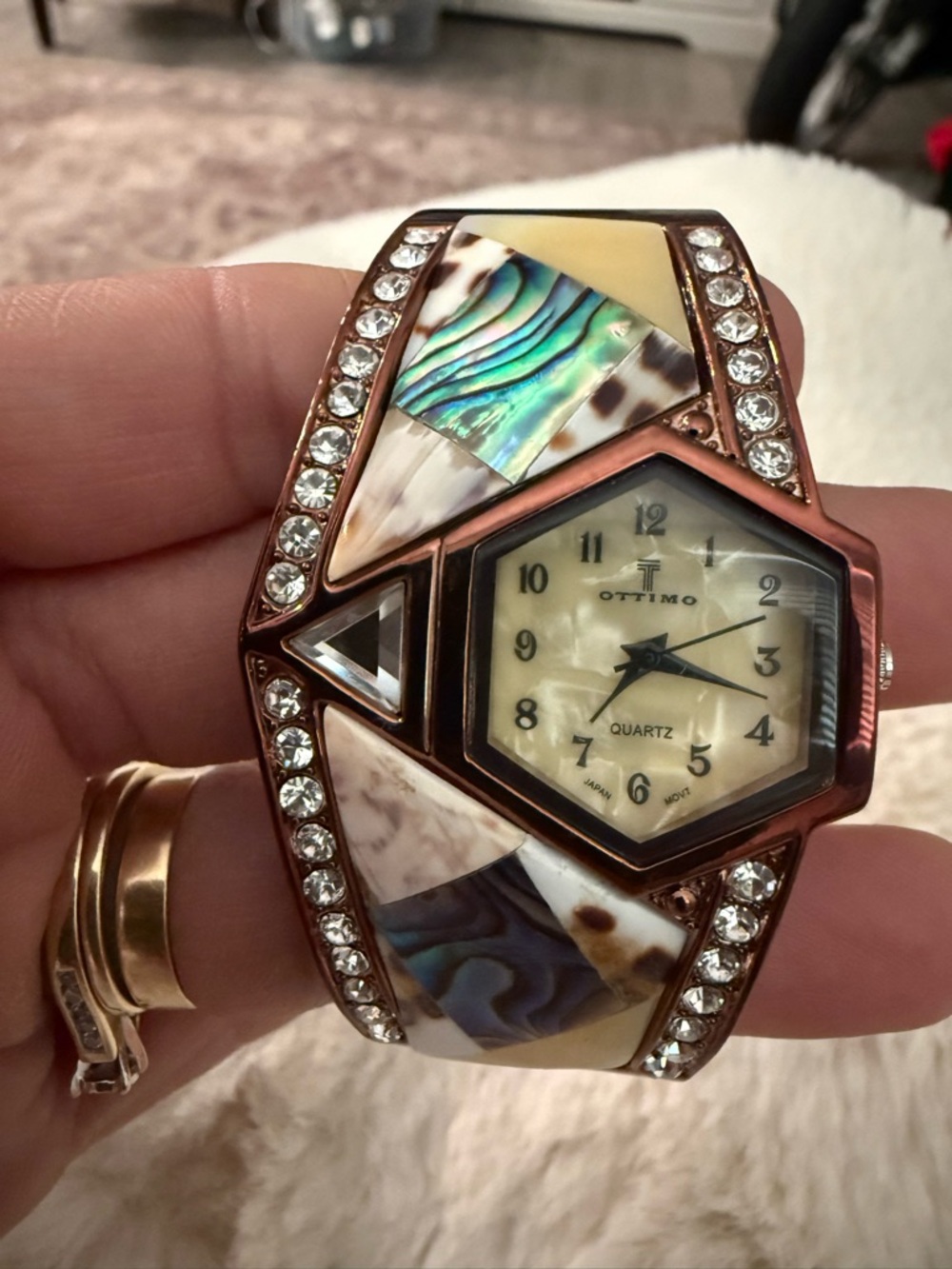 Ottimo Abalone Inlay Crystal Bangle Watch - Multicolor